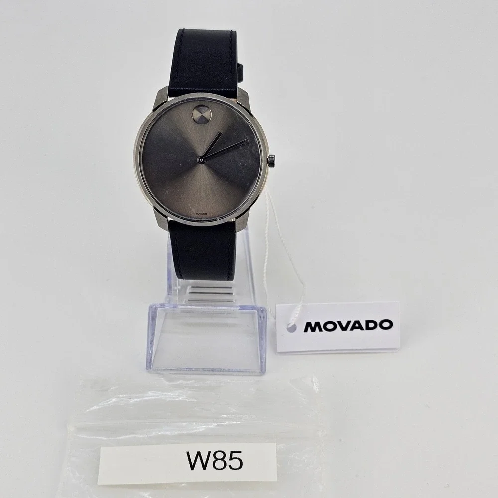 Movado Bold Men's Watch 42MM Gray Dial Dark Blue Leather Bands New Battery
